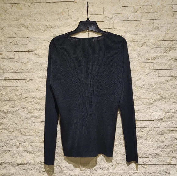 VINTAGE 100% Silk Cardigan Saks 5th Avenue The Works Black Ribbed Sweater Med - Picture 2 of 5